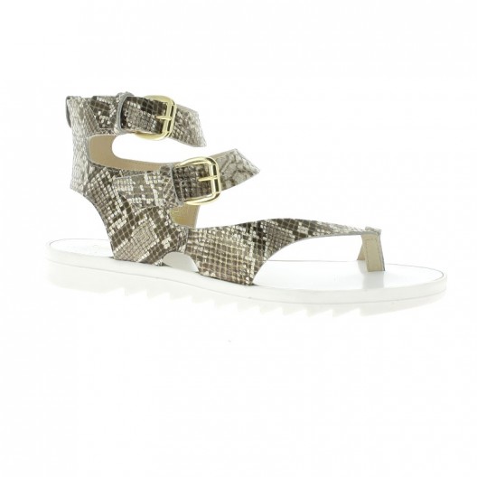 Reqins Nu pieds cuir python taupe