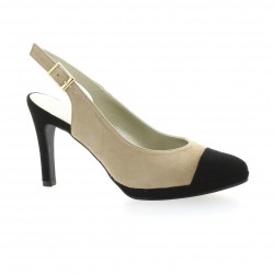 Brenda zaro Escarpins cuir velours noir/beige