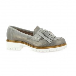 Donna piu Mocassins cuir laminé gris