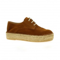 Pao Espadrille cuir velours cognac