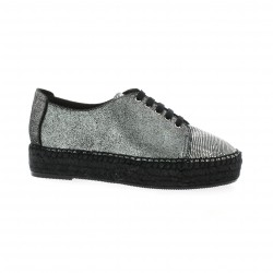 Pao Espadrille cuir laminé noir