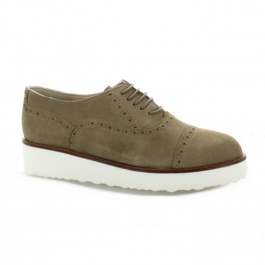 Pao Derby cuir velours taupe