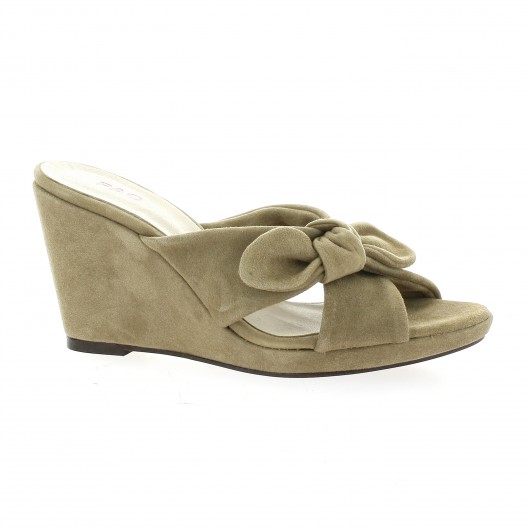 Pao Nu pieds cuir velours taupe