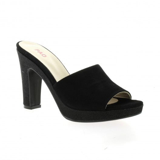 Pao Nu pieds cuir velours noir