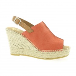 Pao Espadrille cuir velours corail