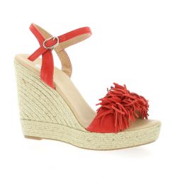 Pao Espadrille cuir velours corail