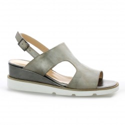 Benoite c Nu pieds cuir laminé bronze