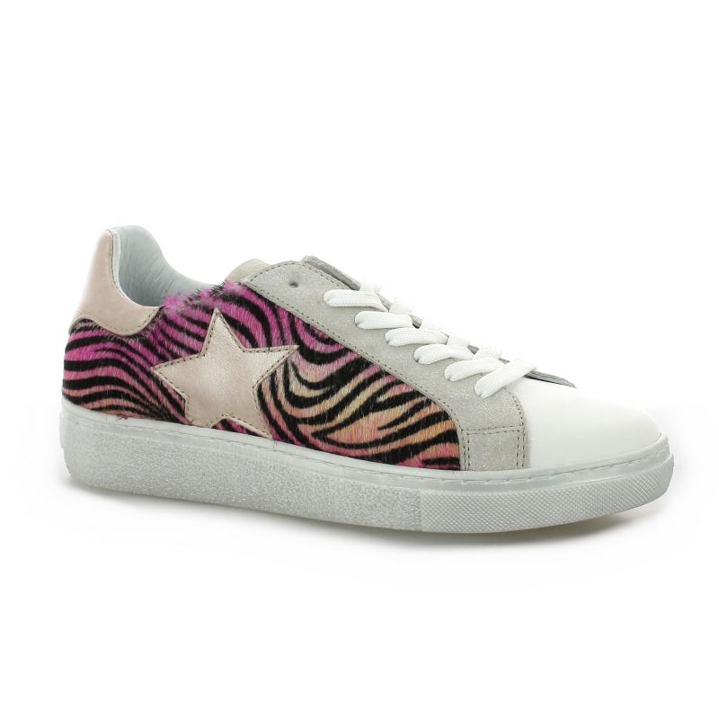 Reqins baskets chaussures cuir poulain noir fushia