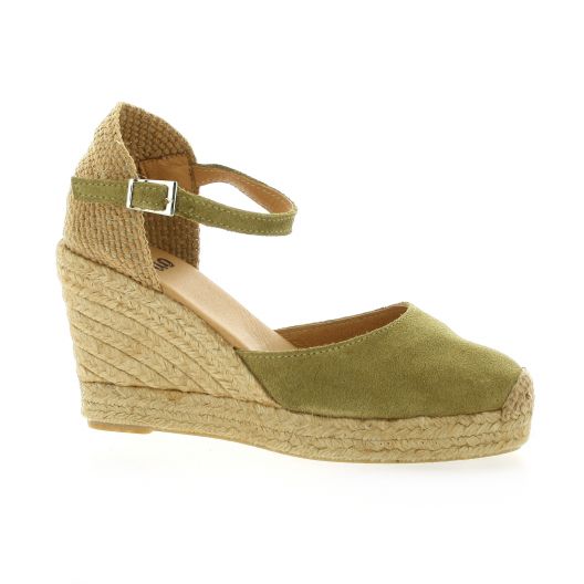 Espadrilles Compensees Pao Chaussures Cuir Velours Kaki 52d7p