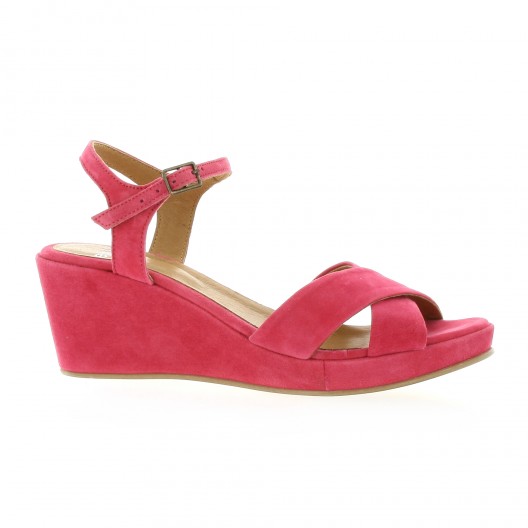 Exit Nu pieds cuir velours framboise