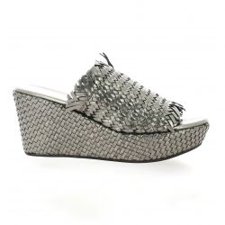 Borgoroma Mules cuir laminé plomb
