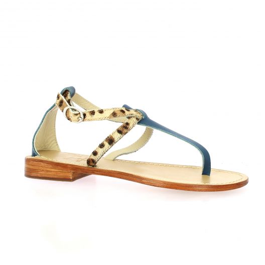 Elizabeth stuart Nu pieds cuir bleu