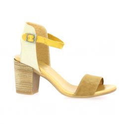 So send Nu pieds cuir velours camel/or