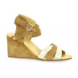 So send Nu pieds cuir velours camel/or