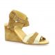 So send Nu pieds cuir velours camel/or