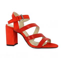 Pao Nu pieds cuir serpent rouge