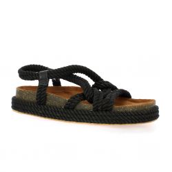 Cassis Nu pieds toile/cuir noir