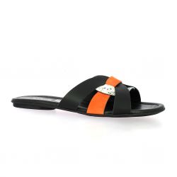 Reqins Nu pieds cuir velours noir/orange