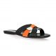 Reqins Nu pieds cuir velours noir/orange