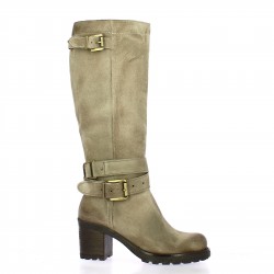 Pao Bottes cuir velours taupe