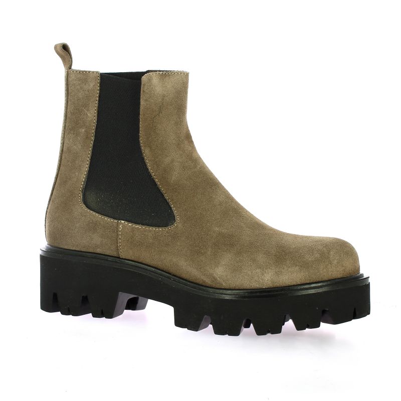 Paoyama chaussures chelsea cuir velours taupe Diana