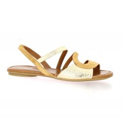 Reqins Nu pieds cuir velours camel/or