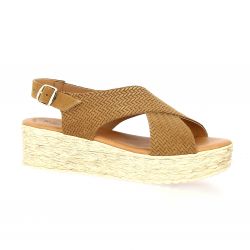 Eva frutos Nu pieds cuir velours camel