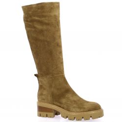 Pao Bottes cuir velours camel