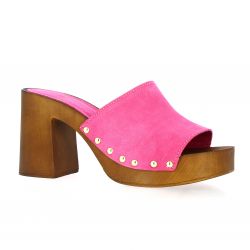 Exit Mules cuir velours fushia