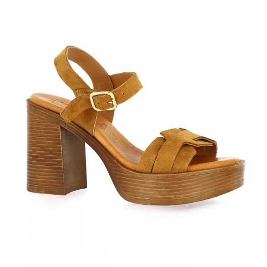 Kaola Nu pieds cuir velours cognac