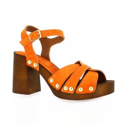 Coco abricot Nu pieds cuir velours orange