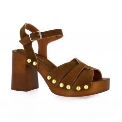 Coco abricot Nu pieds cuir velours marron
