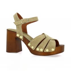 Coco abricot Nu pieds cuir velours taupe