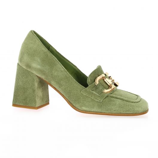 Pao Mocassins cuir velours vert d'eau