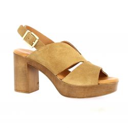 Coco abricot Nu pieds cuir velours camel