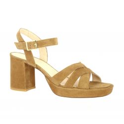 Sofia costa Nu pieds cuir velours cognac