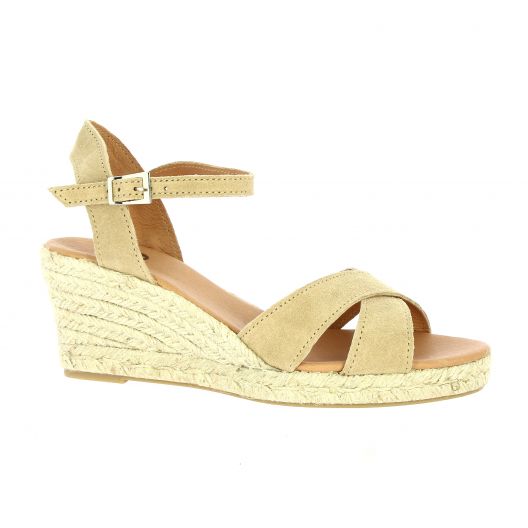 Pao Espadrille cuir velours camel