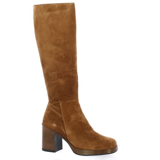 Angelica Bottes cuir velours cognac