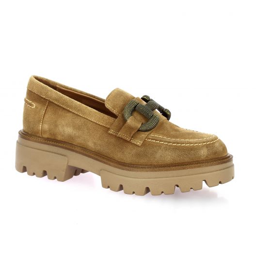 Reqins Mocassins cuir velours camel