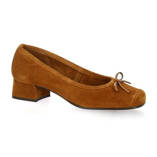 Pao Ballerines cuir velours cognac