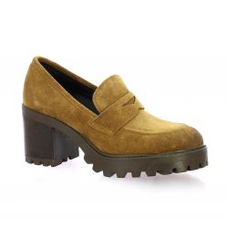 Spaziozero Mocassins cuir velours cognac