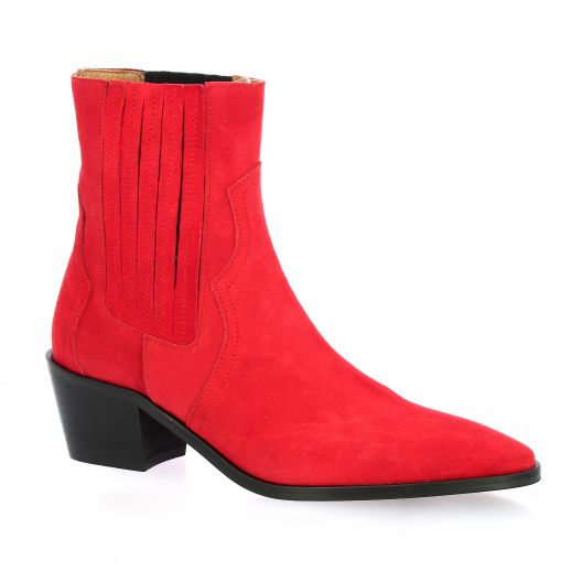 Pao Boots cuir velours rouge