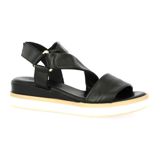 Coco abricot Nu pieds cuir noir