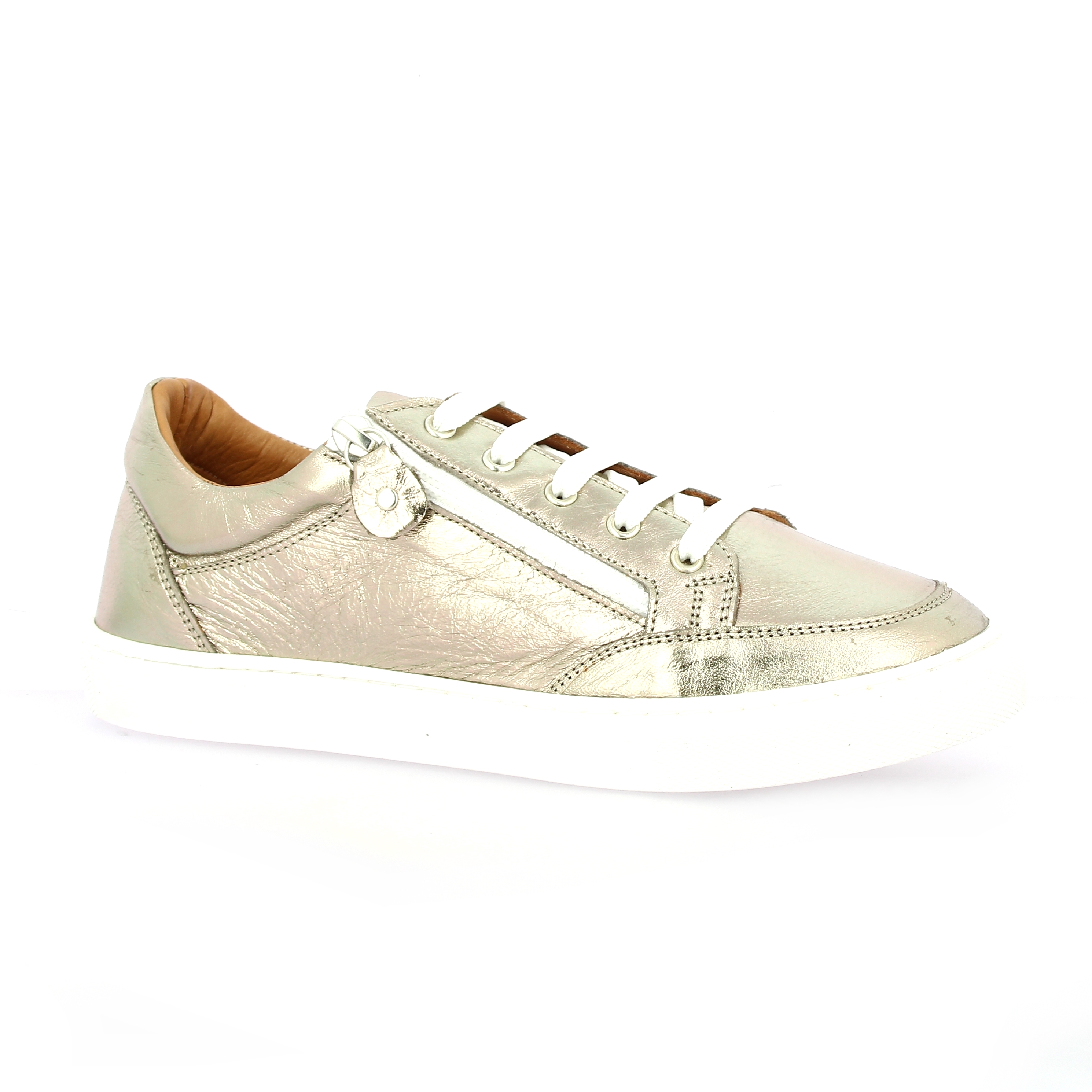 Coco Abricot chaussures baskets cuir lamine champagne Muron