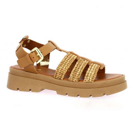 Reqins Nu pieds cuir camel