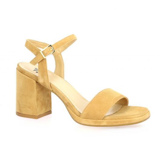 Pao Nu pieds cuir velours camel