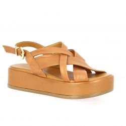 Coco abricot Nu pieds cuir cognac