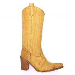 Emanuele crasto Bottes cuir tresse camel