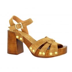 Coco abricot Nu pieds cuir velours camel