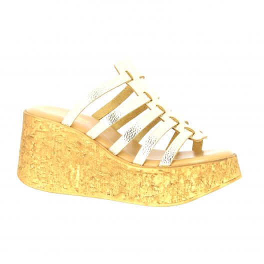 Sweet lemon Nu pieds cuir laminé platine